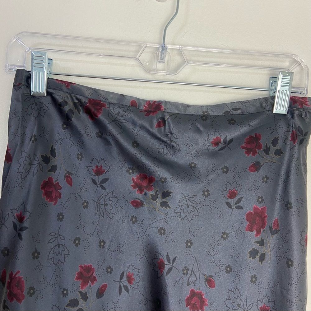 Y2K Gray Floral 100% Silk Midi Slip Skirt Dainty Fairycore Feminine Dark Romance - Picture 8 of 14